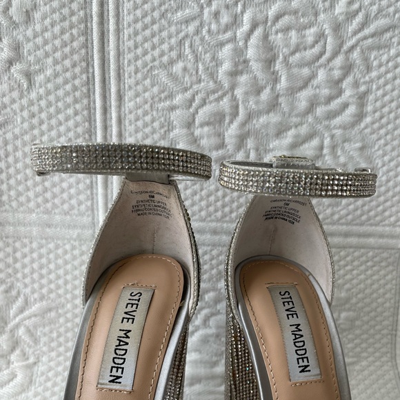 Steve Madden Carson-R Crystal Rhinestone Ankle Strap Open Toe Heels Silver 6 - Picture 12 of 13